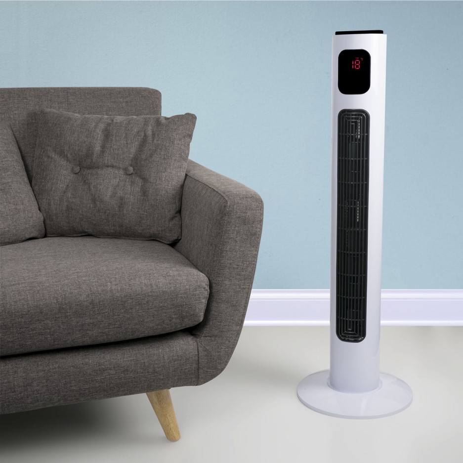 electriQ 38 Inch Tower Fan with Temperature Display Remote Control 3 Speed Settings Timer