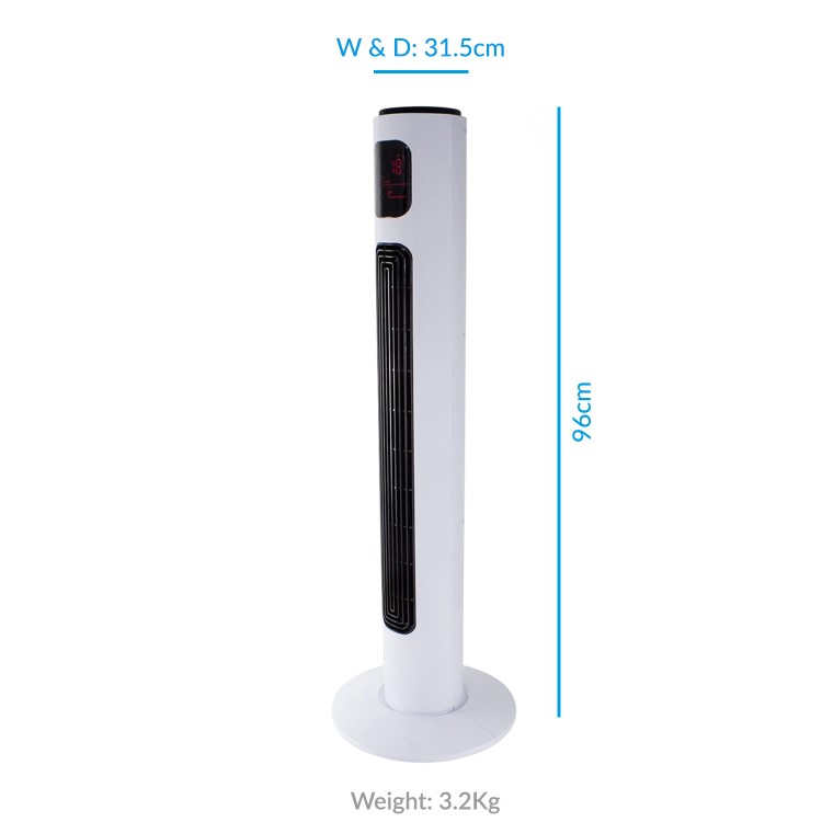electriQ 38 Inch Oscillating Tower Fan - White