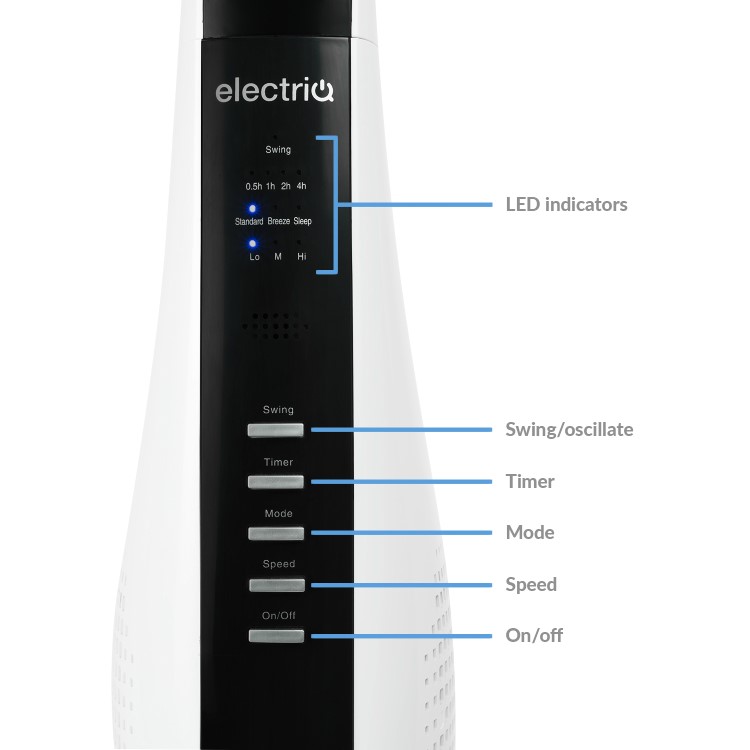 electriQ 44 Inch Tower Fan with Remote Control 3 Speed Settings Timer & Oscillation Functions
