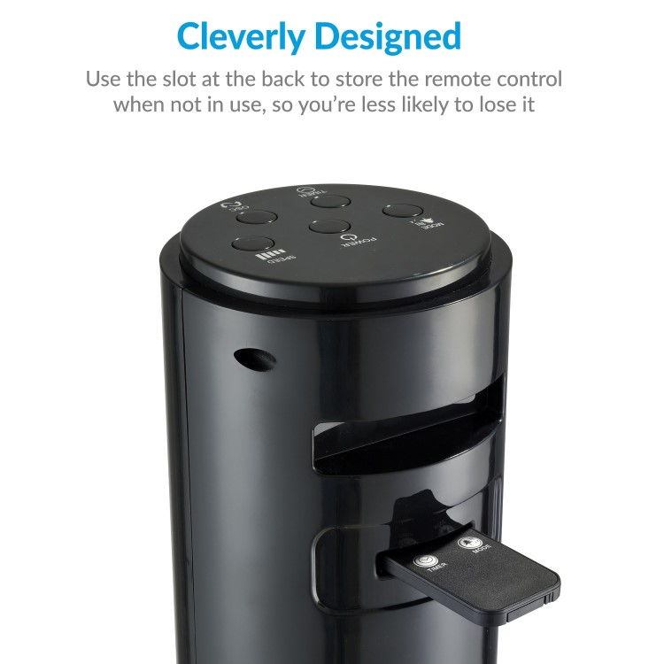 electriQ 46 Inch Black Tower Fan with Remote Control 3 Speed Settings Timer & Oscillation Functions