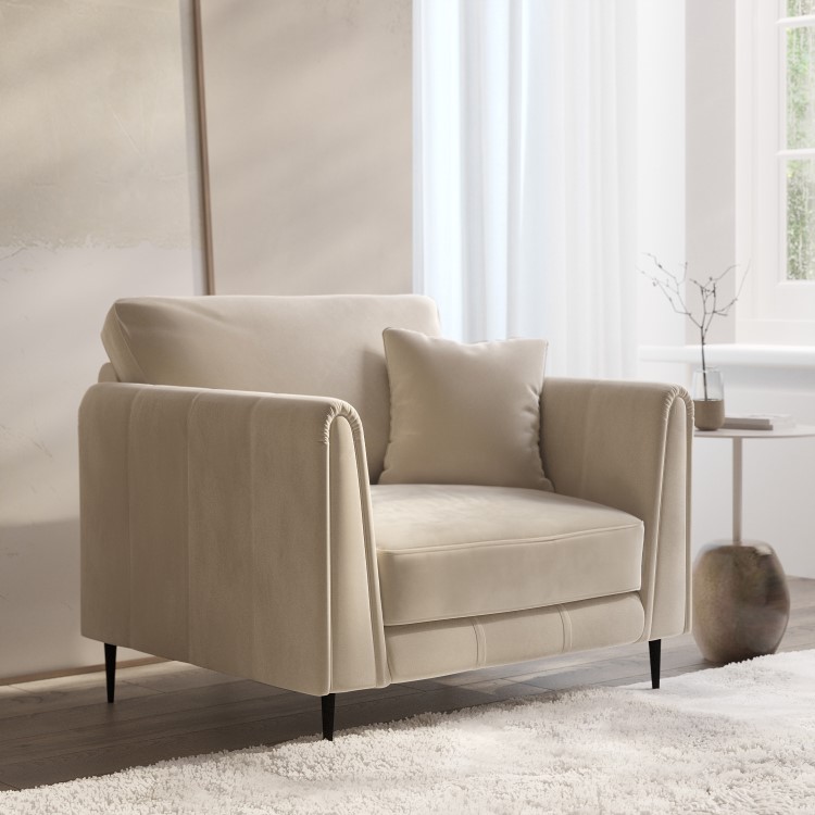 Beige Velvet Love Seat - Tahlia