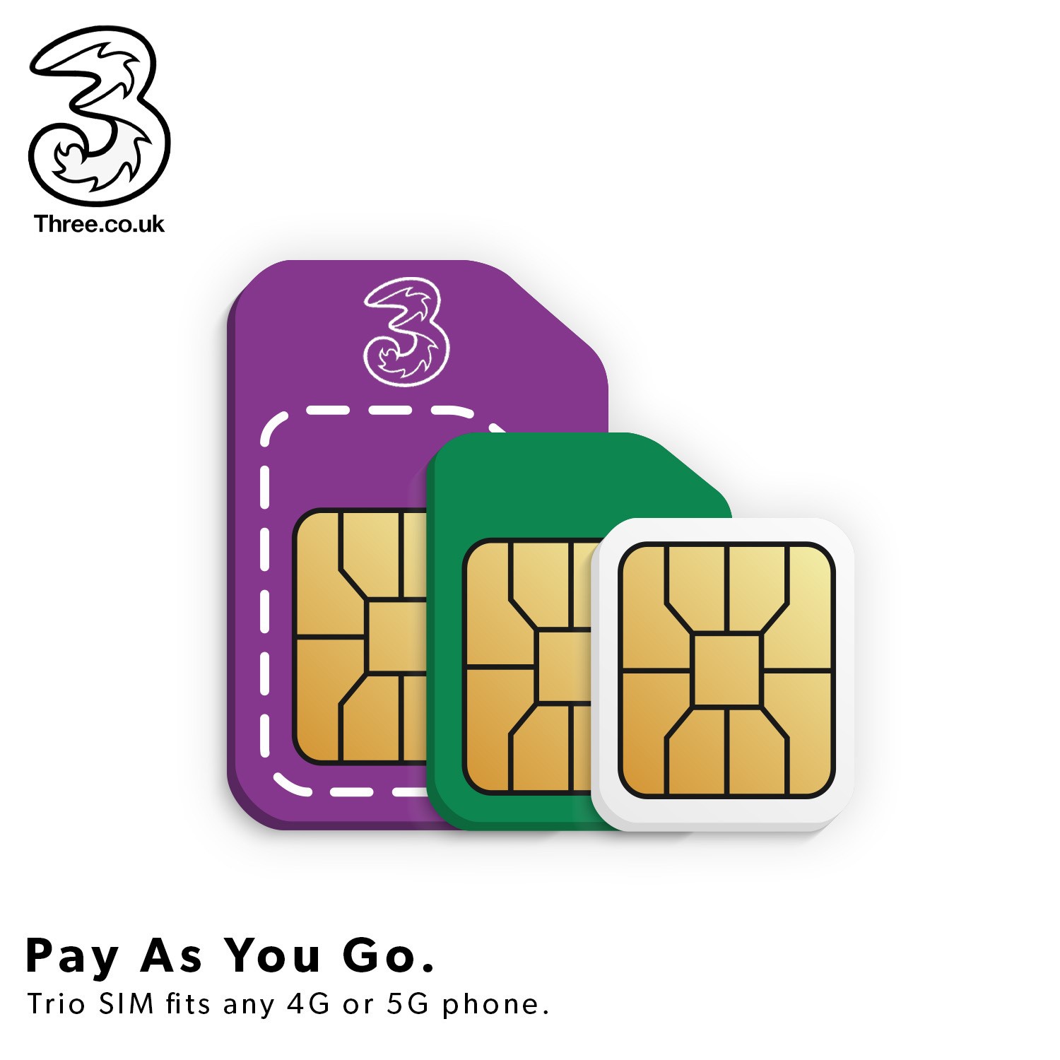 Three Pay As You Go Sim Card Trio - Page 1 - - BuyItDirect.ie