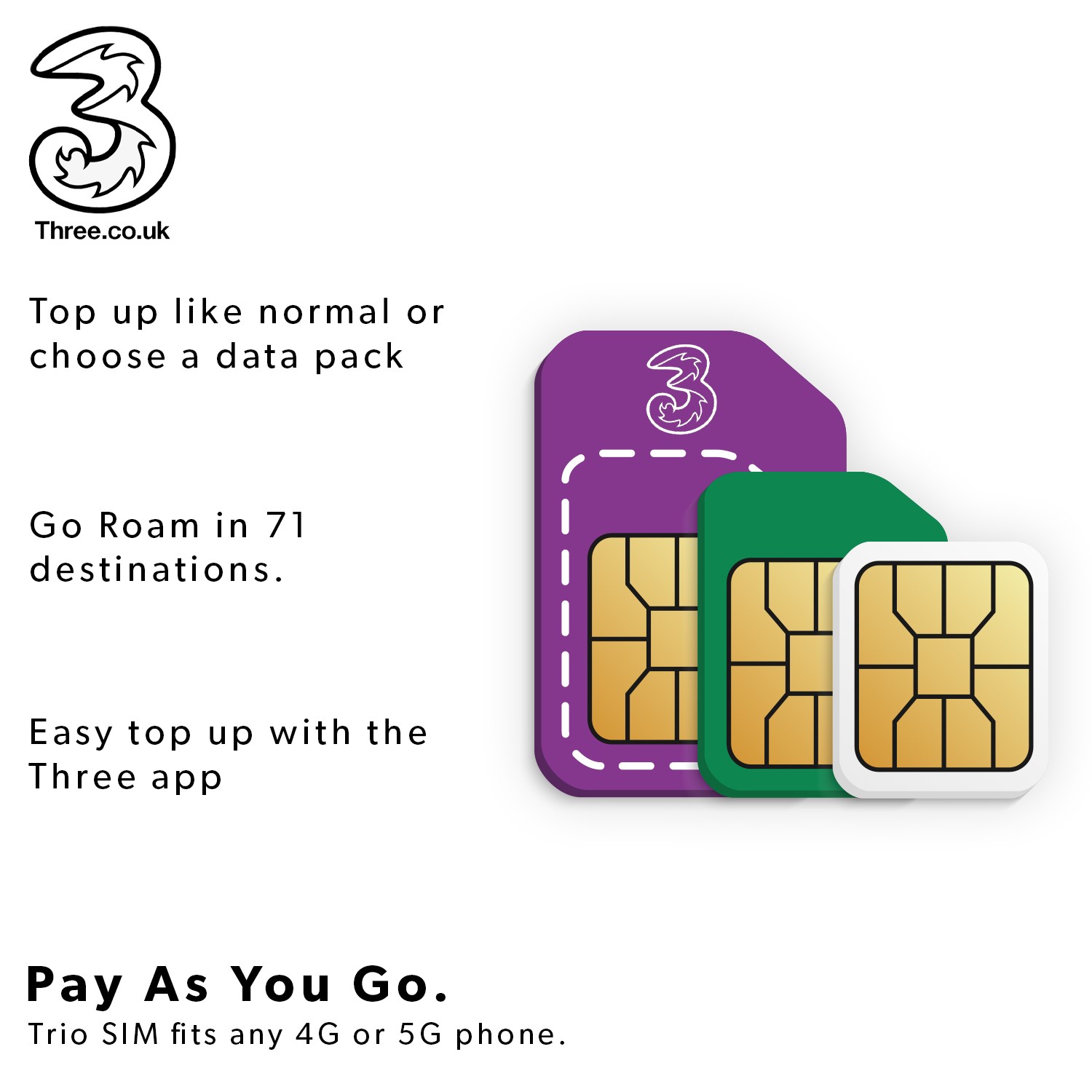 Three Simo Three Pay As You Go Sim Card Trio - Page 1 - - BuyItDirect.ie