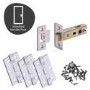 Internal Silver Polished/Satin Chrome Lever Fire Door Handle with Latch and Hinges Pack - 65mm Latch - Tiber - XL Joinery