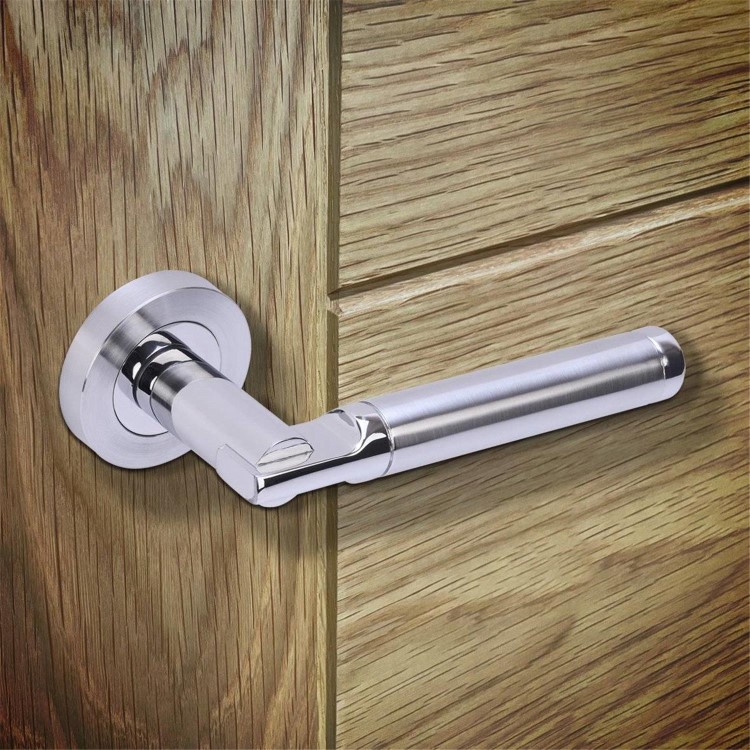 Internal Silver Polished/Satin Chrome Lever Door Handle with Latch and Hinges Pack - 75mm Latch - Tiber - XL Joinery