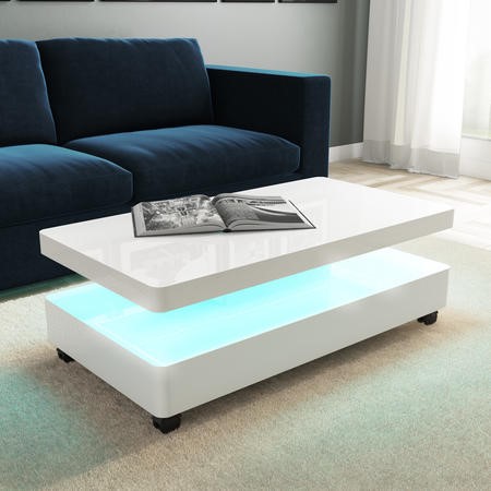 White Gloss Coffee Table With Led, Evoque White High Gloss Coffee Table With Storage Drawers