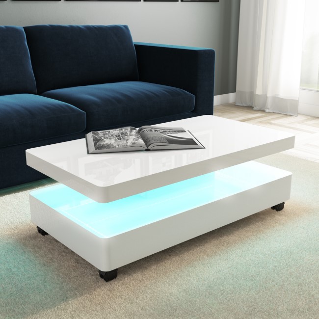 Large White Gloss LED Coffee Table - Tiffany