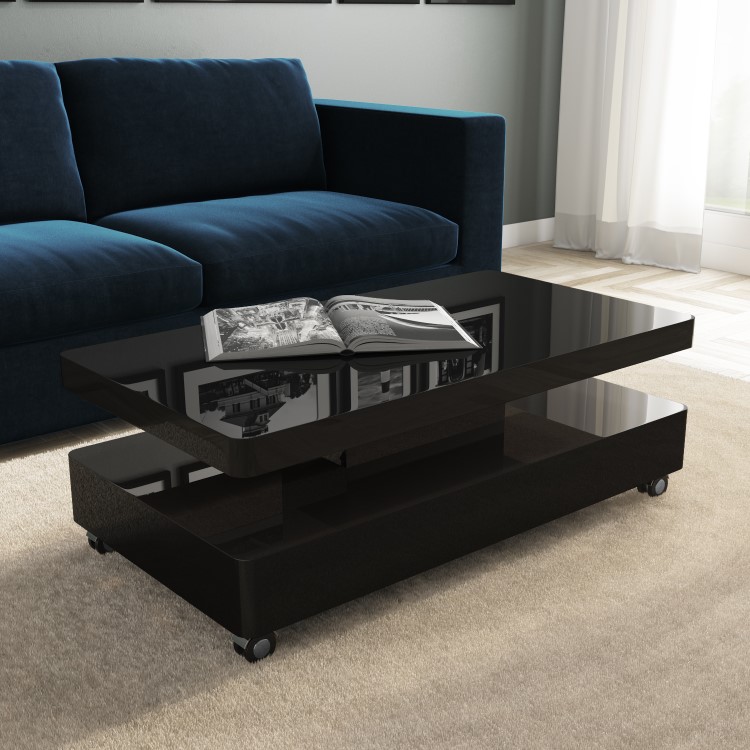 Rectangular Black Gloss LED Coffee Table with Storage - Tiffany