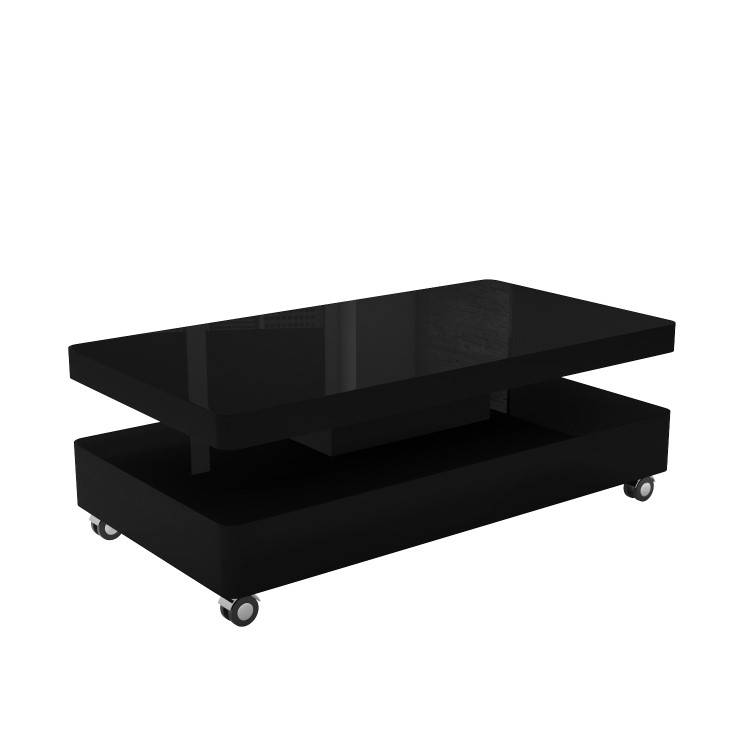 Rectangular Black Gloss LED Coffee Table with Storage - Tiffany
