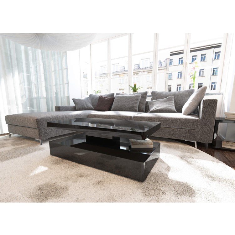 Tiffany Black High Gloss Rectangular Coffee Table with LED Lighting   