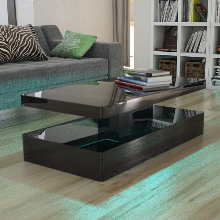 Tiffany Black High Gloss Rectangular Coffee Table with LED Lighting   