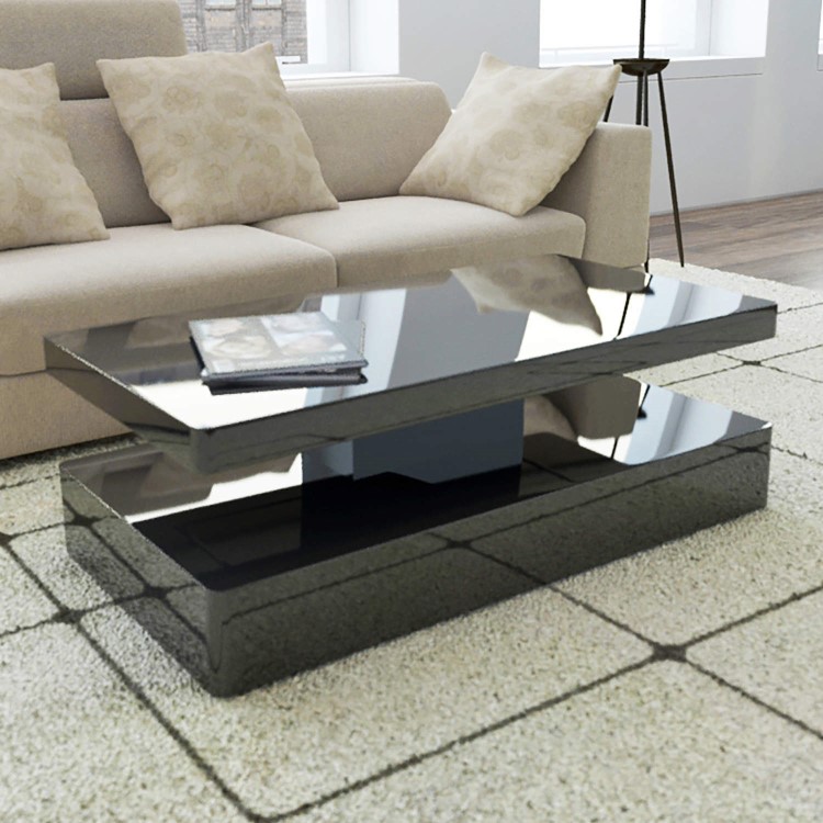 Tiffany Black High Gloss Rectangular Coffee Table with LED Lighting   