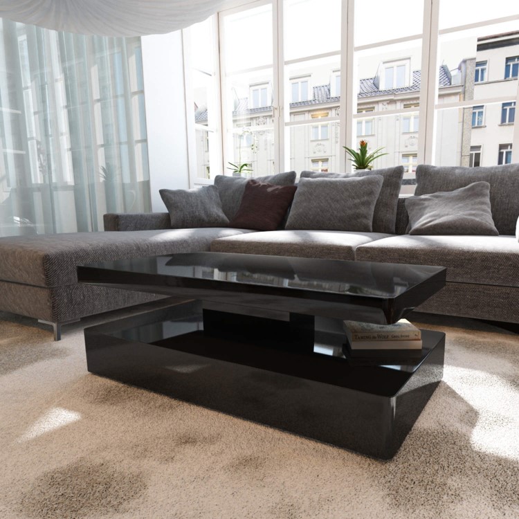 Tiffany Black High Gloss Rectangular Coffee Table with LED Lighting   