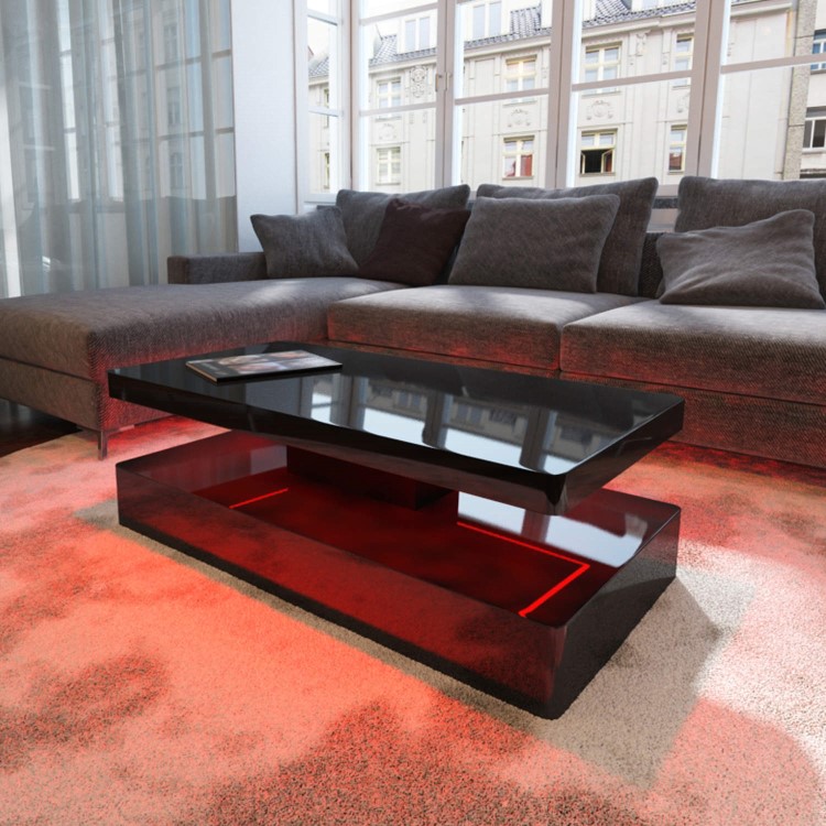 Tiffany Black High Gloss Rectangular Coffee Table with LED Lighting   