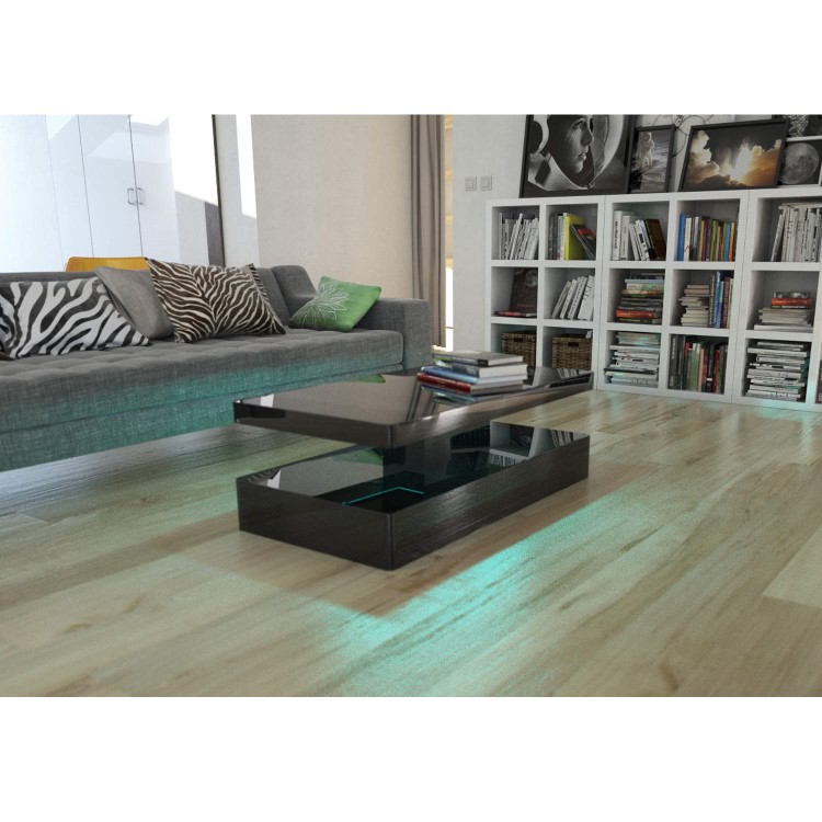 Tiffany Black High Gloss Rectangular Coffee Table with LED Lighting   