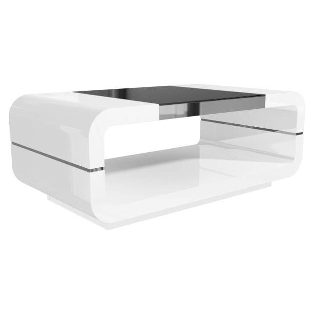 Gloss White Curved Coffee Table with Black Glass Top - Tiffany