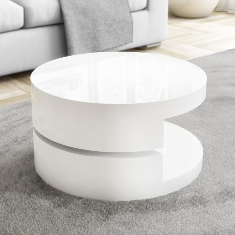 High Gloss White Coffee Table with Rotating Top - Tiffany Range