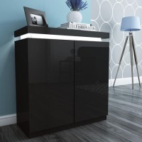 Black Gloss Shoe Cabinet with LED - 24 Pairs