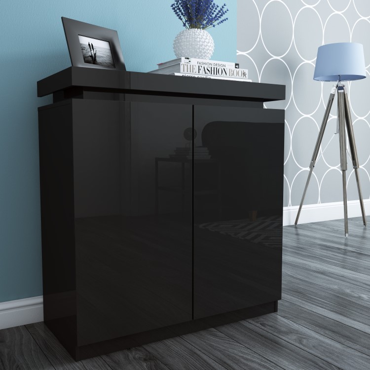 Black Gloss Shoe Cabinet with LED -  24 Pairs