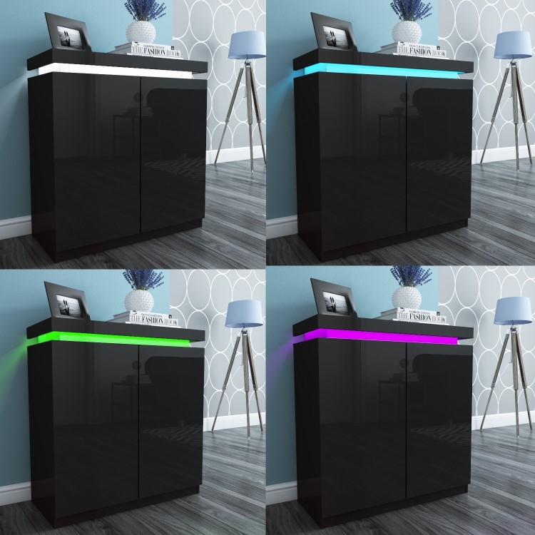 Black Gloss Shoe Cabinet with LED -  24 Pairs