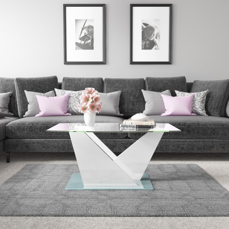 Glass Coffee Table with White Gloss Stand - Tiffany