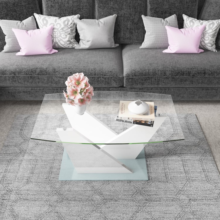 Glass Coffee Table with White Gloss Stand - Tiffany