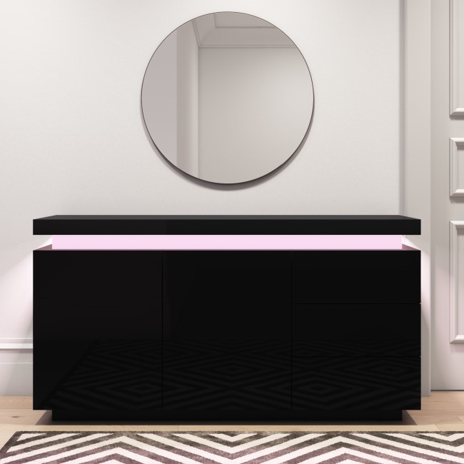 Black High Gloss Sideboard with LED Lights - Vivienne