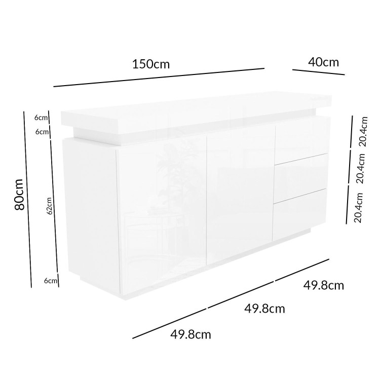 Large White Gloss Sideboard with LEDs - Vivienne