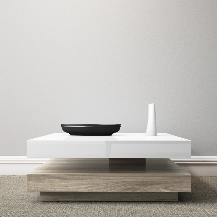 Square Coffee Table in White High Gloss & Light Wood Effect - Tiffany