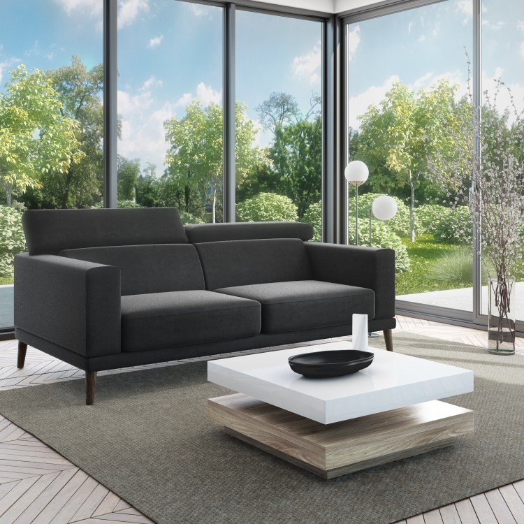 Square Coffee Table in White High Gloss & Light Wood Effect - Tiffany