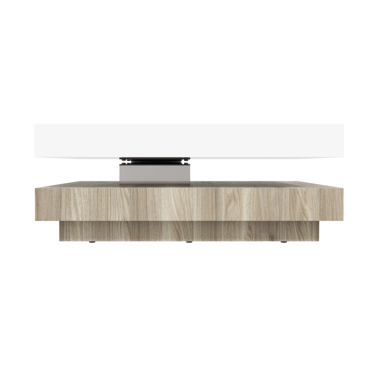 Square Coffee Table in White High Gloss & Light Wood Effect - Tiffany