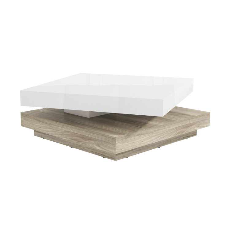 Square Coffee Table in White High Gloss & Light Wood Effect - Tiffany