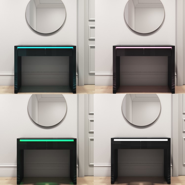 Black Gloss Console Table with LED & Drawers - Tiffany