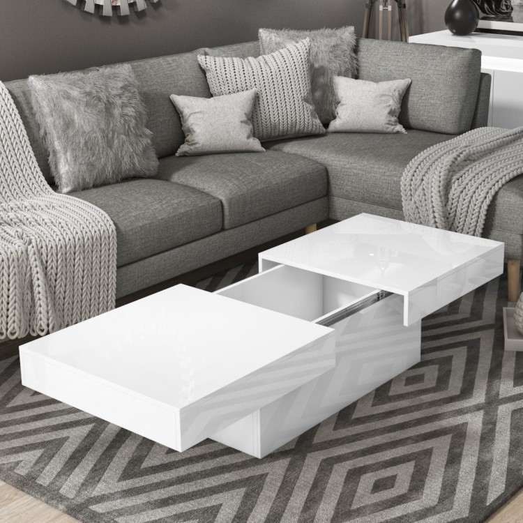 White Gloss Storage Coffee Table - Rectangular - Tiffany