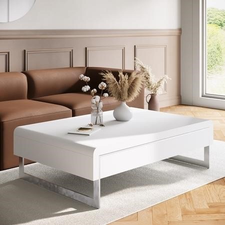 Large White Gloss Coffee Table with Drawer Tiffany