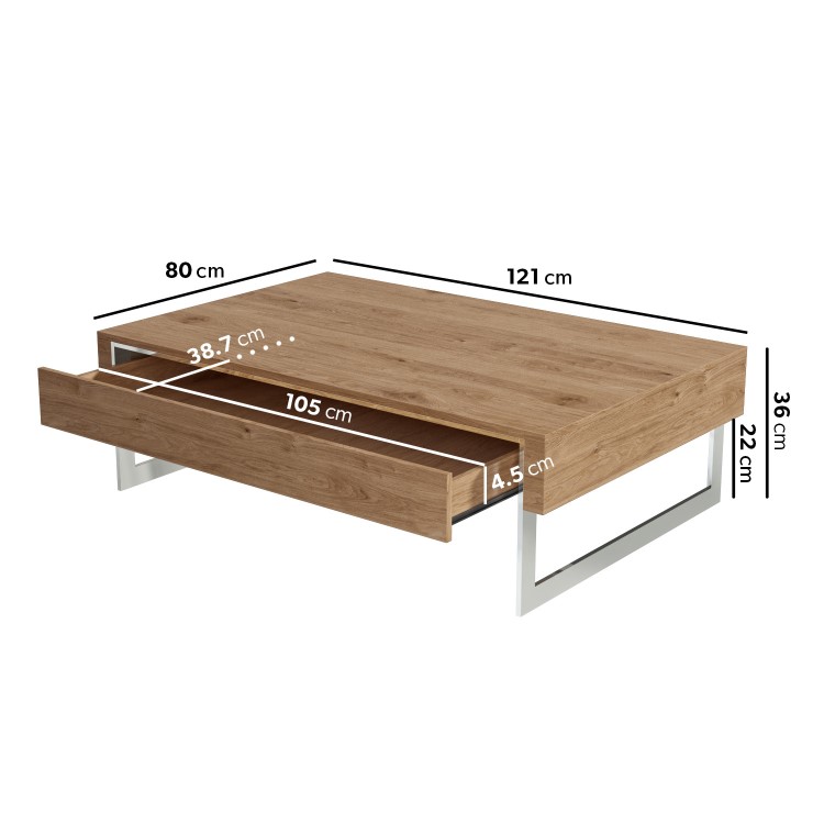 Large Oak Effect Coffee Table with Drawer - Tiffany
