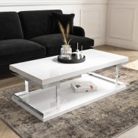 Large White Gloss Coffee Table with Shelf - Tiffany