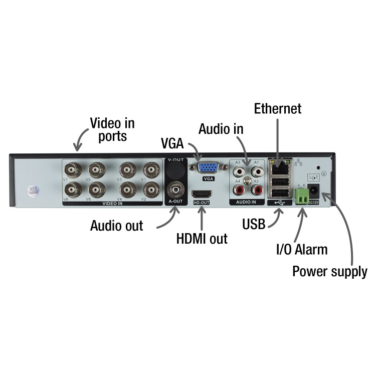 electriQ CCTV System - 8 Channel 1080p DVR with 4 x 720p Bullet Cameras & 2TB HDD