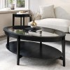 Large Oval Black Wood Coffee Table with Glass Top - Toula