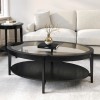 Large Oval Black Wood Coffee Table with Glass Top - Toula