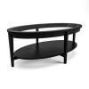 Large Oval Black Wood Coffee Table with Glass Top - Toula