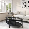 Large Oval Black Wood Coffee Table with Glass Top - Toula