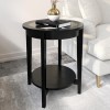 Round Black Wood Side Table with Glass Top - Toula