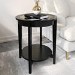 Round Black Wood Side Table with Glass Top - Toula