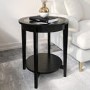 Round Black Glass Top Side Table with Storage - Toula