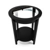 Round Black Wood Side Table with Glass Top - Toula