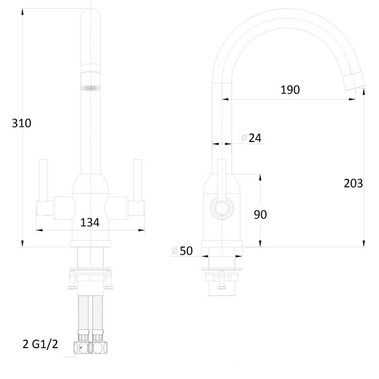 Taylor & Moore Dual Lever Kitchen Sink Mixer Tap - Brushed Chrome