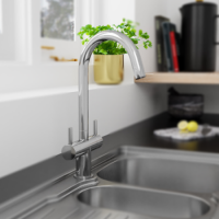 Essence Otto Chrome Twin Lever Kitchen Mixer Tap