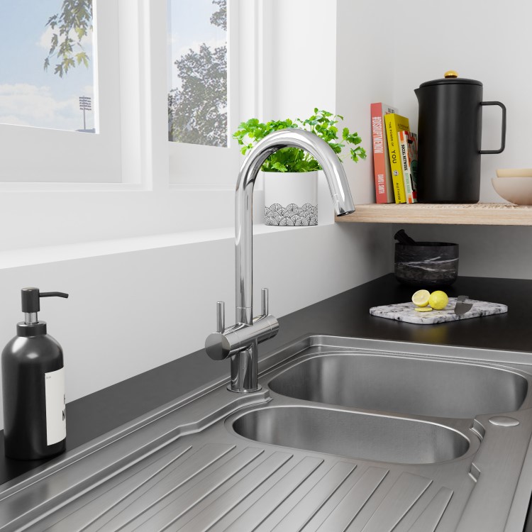 Essence Otto Chrome Twin Lever Kitchen Mixer Tap