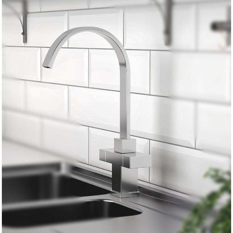Chrome Twin Lever Kitchen Mixer Tap - Enza Cromer
